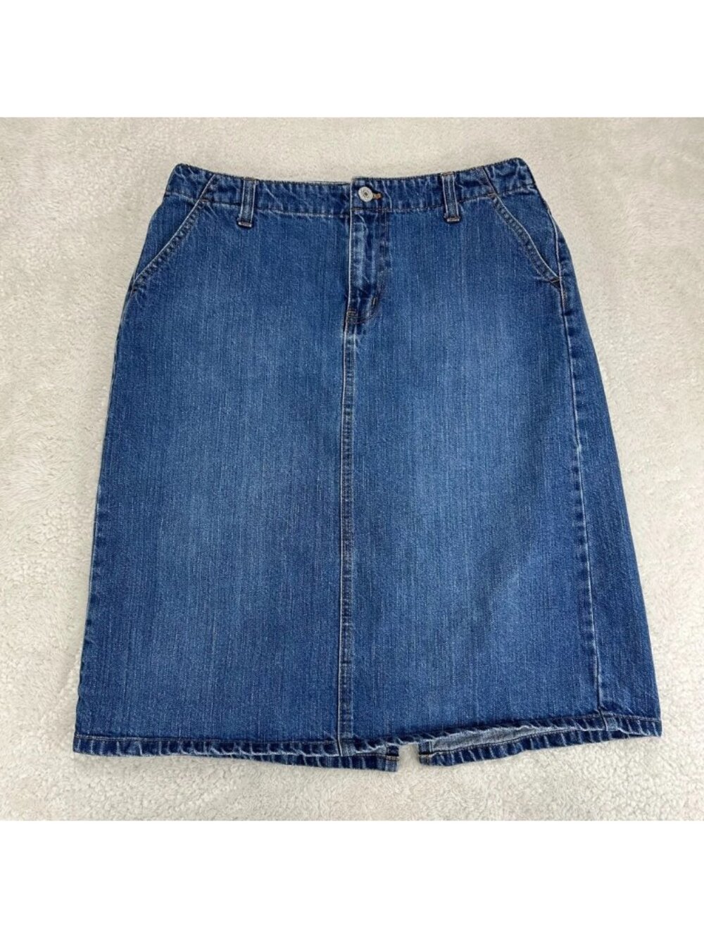 Vintage Gap Denim Jean Skirt‎ Womens Blue Mid Wash Back Slit & Pockets Zip Fly